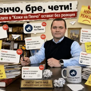 Сатиричен AI колаж за сигналите в платформата Кажи на Пенчо